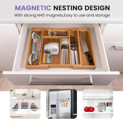 Magnetic Measuring Cups and Spoons Set-Heavy Duty 304 Stainless Steel | Double Measurement Markings,Bpa-Free,Set of 16 with Leveler for Measuring Dry and Liquid Ingredients(Colors)5