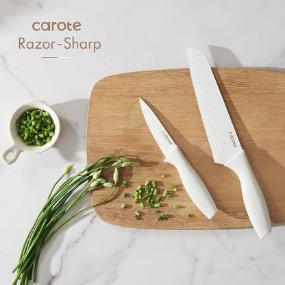 15-Piece Knife Set, Wood Block with Built-In Sharpener, Cream | Stainless Steel Knives, Ceramic Nonstick Coating, Long-Lasting Sharpness, Rust-Resistant, Non-Slip Handles, Dishwasher Safe5