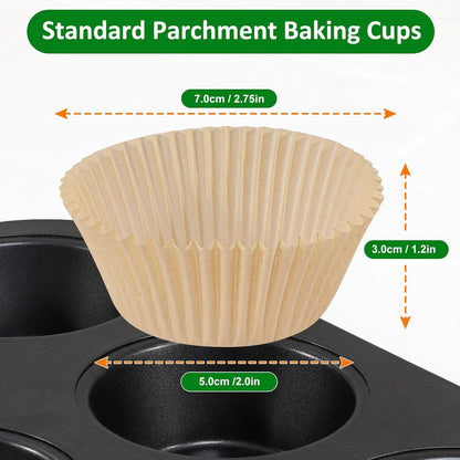 225Pcs Parchment Cupcake Liners - Standard Muffin Cups for Baking | Unbleached, Excellent Greaseproof & Non-Stick Natural EU Parchment Paper Cupcake Wrappers – Perfect for Muffins & Cupcakes5