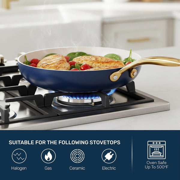 20Pcs Pots and Pans Set Non Stick Ceramic Cookware Set with Deep Frying Pan Set & 6Pc Knife Set, Improved Ti-Cerama Coating Made without PFOA PFOS Lasts 2X Longer, Oven & Dishwasher Safe7