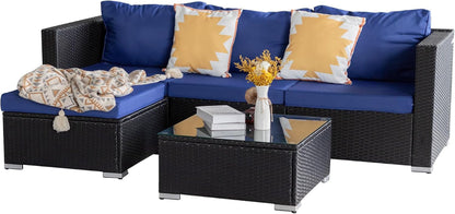 5 Piece Rattan Patio Furniture Set, Outdoor Patio Conversation Set1