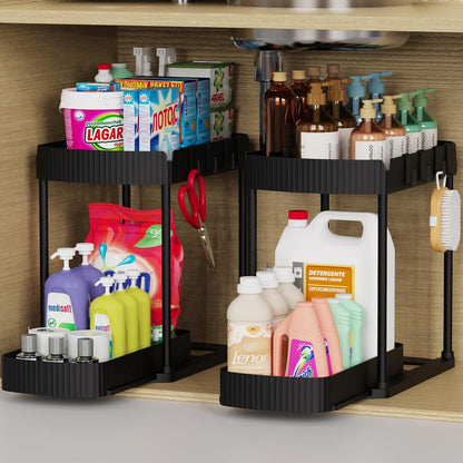 2 Packs under Sink Pull-Out Storage Organizers, 12.8 Inches, Black1