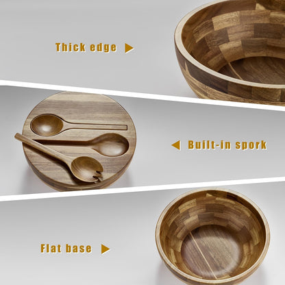 Salad Bowls Wood Salad Bowl Set with Lid Acacia Wood Serving Bowl for Fruits or Salads 10.5" Large Serving Bowl with Serving Utensils, 4 Piece Wooden Mixing Bowl Set for Kitchen, Picnic4