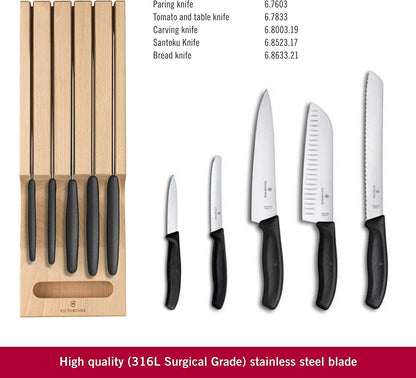 Victorinox Swiss Classic In-Drawer Holder & Knife Set - Includes Organizer and Bread, Santoku, Carving, Paring, Tomato, & Table Knives - 6-Piece Set3