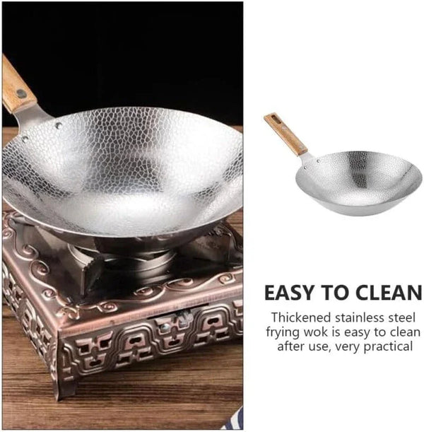 Wok with Handle Stainless Steel Frying Pan for Stir-Fry Deep Base Kitchen Cookware for Home Use 14.56 X 10.23 X 2.36 in 1 Pack6