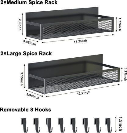 Magnetic Spice Rack for Refrigerator, 4 Pack Magnetic Shelf, Fridge Magnet Organizer with Moveable 8 Hooks, Magnetic Fridge Shelf for Kitchen Organization and Storage (4 Pack)2