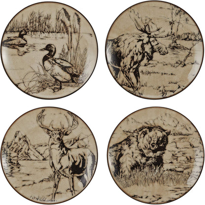 16-Piece Stoneware Dinnerware Set, Service for 4 with Dinner Plates, Salad Plates, Bowls and Mugs, Lodge-Style Wildlife Animal Sketch Design, Dishwasher and Microwave Safe4