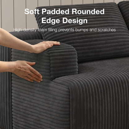 L-Shape Boneless Couches for Living Room, Corduroy Dark Grey18