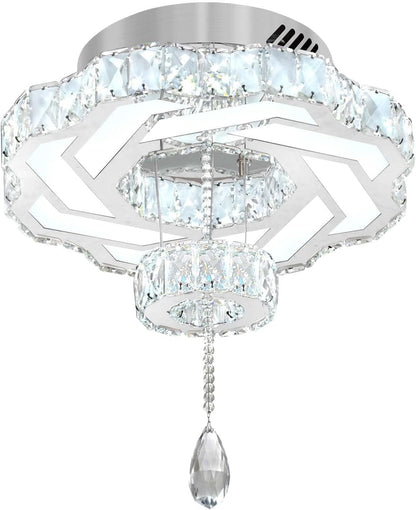16 Inch Mini Chandelier Modern Crystal Chandeliers Light Semi Flush Mount Ceiling Light Fixture Small Silver Chandelier for Bedroom Hallway Kitchen Foyer8