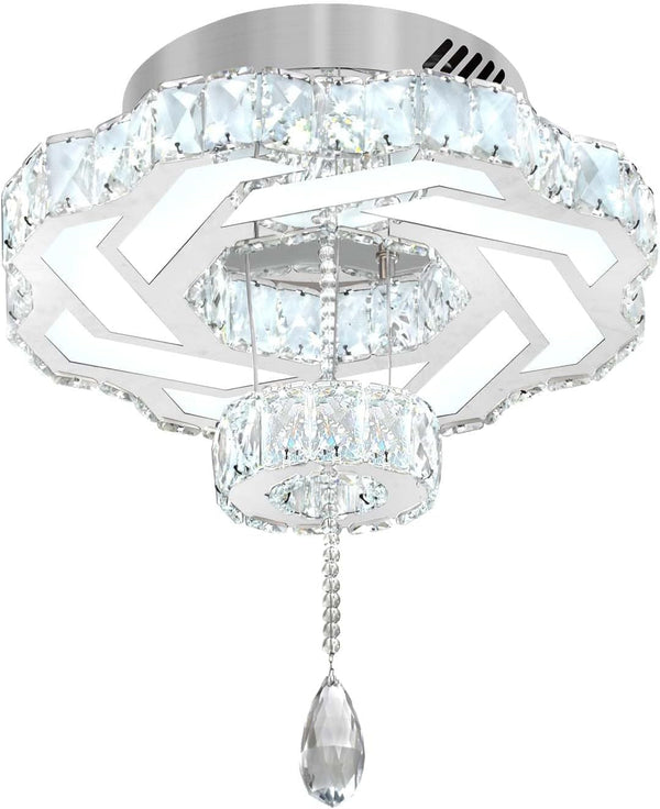 16 Inch Mini Chandelier Modern Crystal Chandeliers Light Semi Flush Mount Ceiling Light Fixture Small Silver Chandelier for Bedroom Hallway Kitchen Foyer8