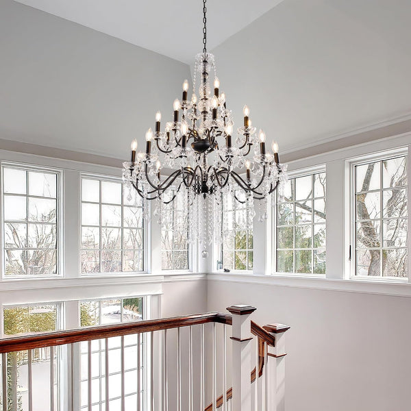Black Chandelier Light Fixture, Luxury Maria Theresa Crystal Chandeliers for High Ceiling Foyer, 24 Lights Hanging Pendant Light for Living Room Entryway Hall Staircase Large 35.66" (Black)6