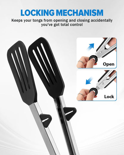 Kitchen Tongs for Cooking, Stainless Steel, Non Scratch Silicone Tip,3 Pack5