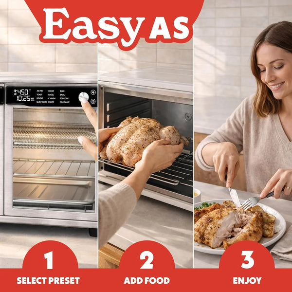 French Door Air Fryer Oven - 37 Qt Large Capacity Convection Toaster Oven, Fryforce 360°, Digital Display, 12 Cooking Presets, Dehydrate, Fits 13” Pizza, Dishwasher-Safe, Stainless Steel10