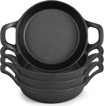 4 Pack Mini Cast Iron Skillets 6.3 X 6.3 X 1.5 Inch Pan Ramekin Set | Cast Iron Pan Small Ramekin Set, Black Casserole Dish Cookware Oven Safe, Mini Skillets for Kitchen Indoor Outdoor Picnic1