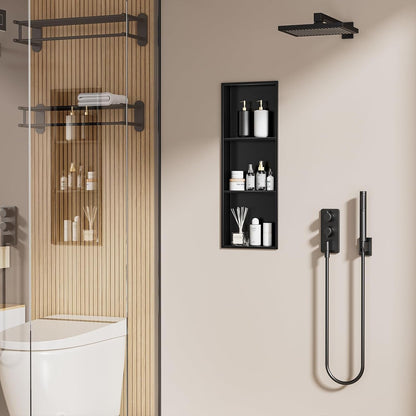 36X12 Inch No Tile Needed Shower Niche - 304 Stainless Steel Niche Shower with 3- Tier Shelves Recessed Wall Niches for Bathroom Storage,Matte Black2