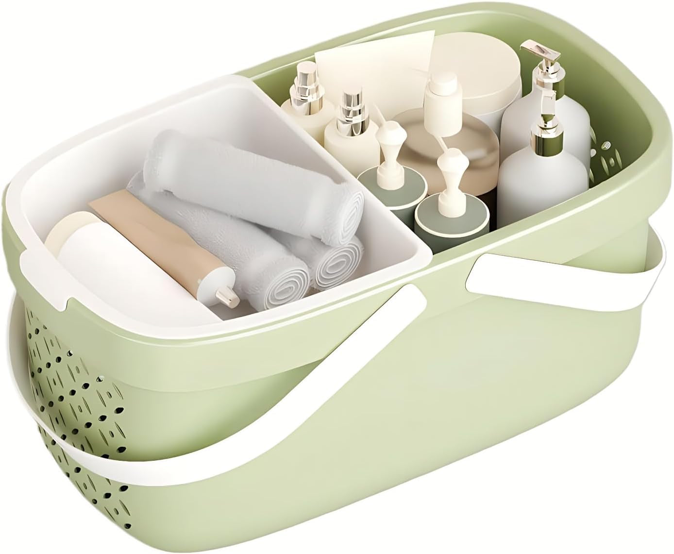 plastic-shower-caddy-basket-storage-basket-with-handle-green
