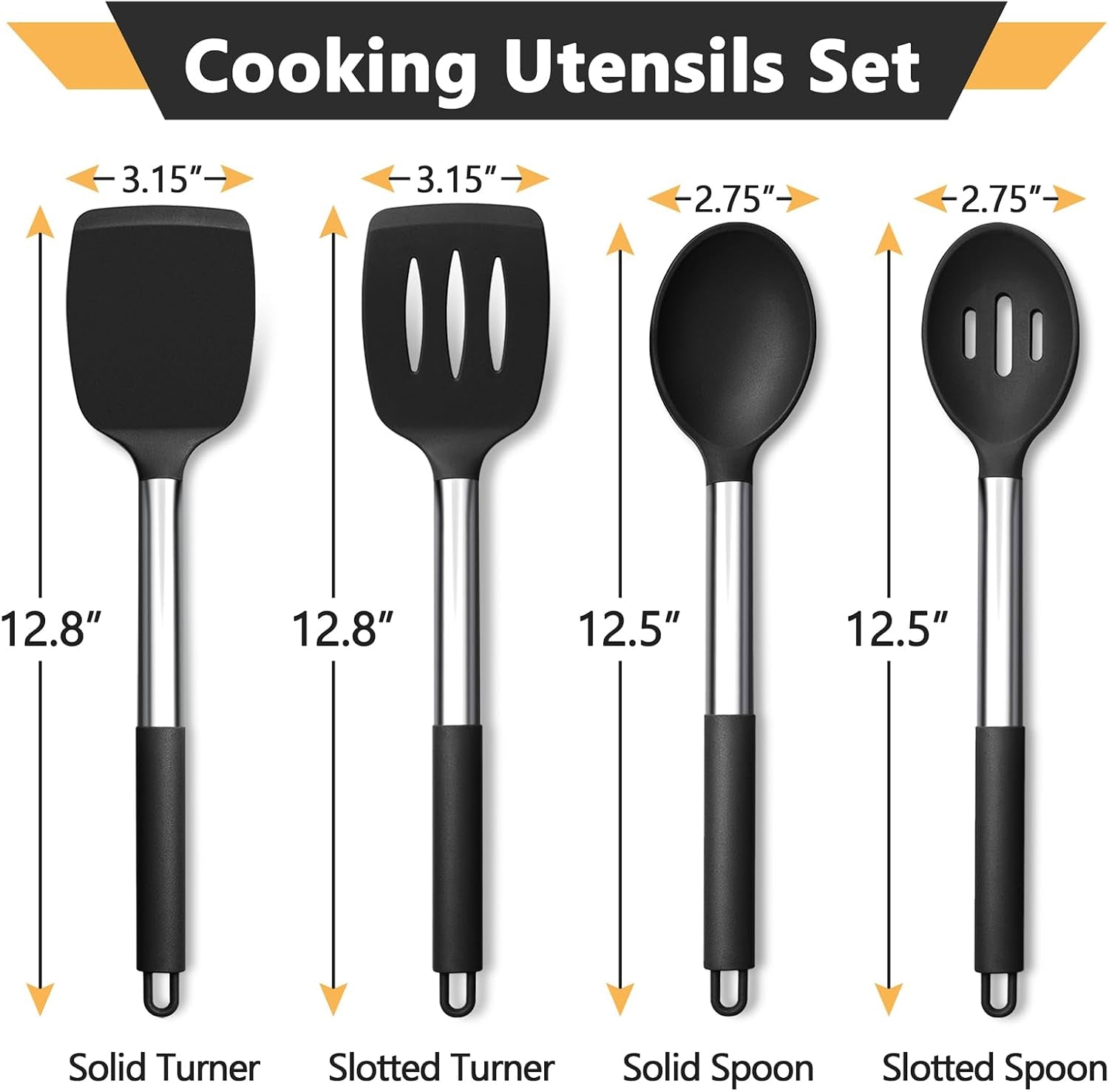 black-kitchen-cooking-utensil-set-of-4-slicone-head-steel-body-silicone-solid-spatulas-slotted-spoons-turners-for-non-stick-cookware-flipping-mixing-heat-proof