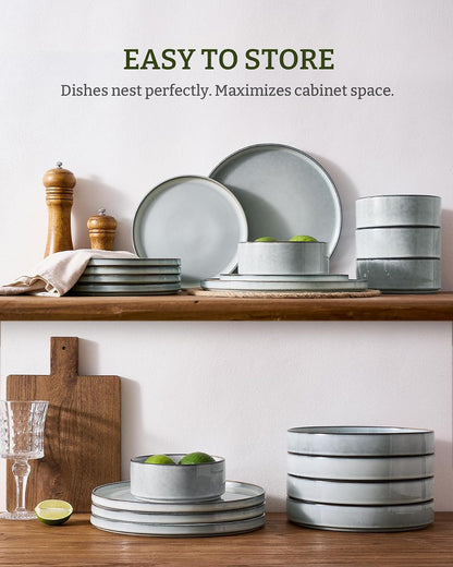 Annecy 16-Piece Dinnerware Set with Pasta Bowls, Grey Blue5