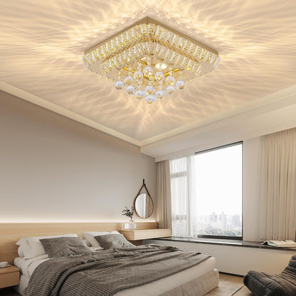 26 Inch Gold Flush Mount Chandelier, Crystal Chandeliers LED Ceiling Light9