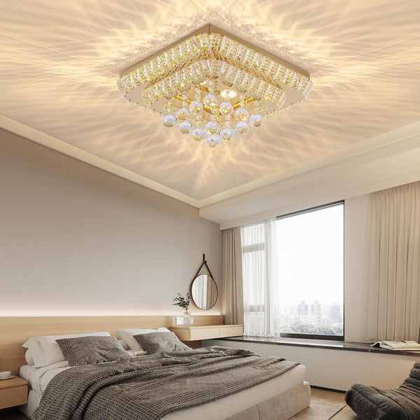 26 Inch Gold Flush Mount Chandelier, Crystal Chandeliers LED Ceiling Light9