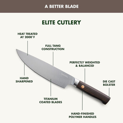 Elite 13 Piece Wooden Knife Block Set, Professional Stainless Steel Blades with Titanium Coating, Ultra-Sharp Kitchen Cutlery, Chef, Santoku, Bread & Steak Knives, Ergonomic Brown Wood Handle5