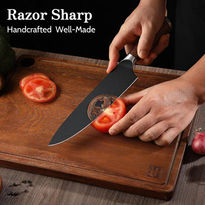 Kitchen Knife Set, 4 Pieces Japanese High Carbon Stainless Steel Chef Cooking Knife Set, Ultra Sharp Professional Chef Santoku Utility Knives (Black)4