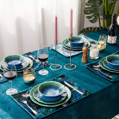 Melamine Dinnerware Set 12 PCS Teal Turquoise Tableware Plates Bowls Blue Green Dishwasher Safe Not Microware Not Oven6
