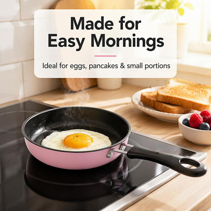 4.7 Inch Mini Egg Frying Pan, Non-Stick Cast Iron Small Skillet with Heat Resistant Handle, Compatible with Induction Gas Electric Stove for Breakfast Sausage Vegetable Cooking (Pink)6