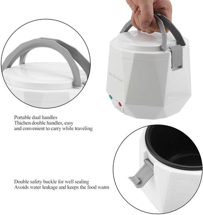 Electric Rice Cooker Portable Electric Car Truck Food Steamer Mini Travel Rice Cooker 12V 100W 1.3 L Portable Meal Heater Food Warmer(White)5