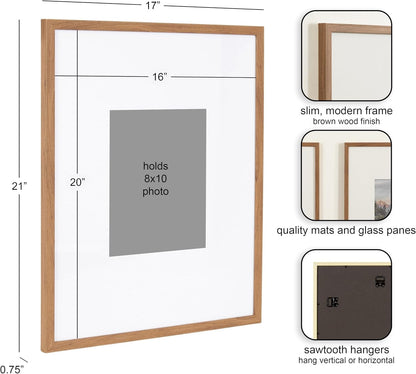 Gallery Rectangle Picture Frame Set of 3, 16 X 20 Matted to 8 X 10, Brown, Modern Three-Piece Photo Frame Set for Gallery Wall Decor in Living Room Wall Display2