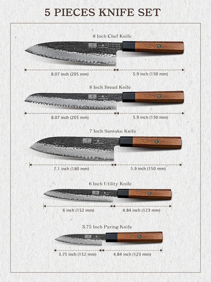5 Pieces Knife Set, 10CR15MOV High Carbon Steel Chef Knife Set2