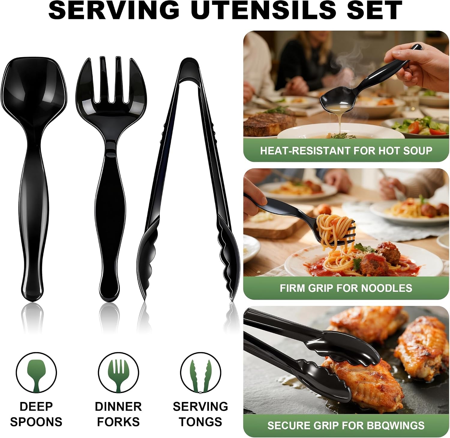 36pcs-disposable-plastic-serving-utensils-set-12-black-spoons-12-forks-12-tongs-9-inch-for-party-buffet-catering-events-heavy-duty-and-ergonomic-design