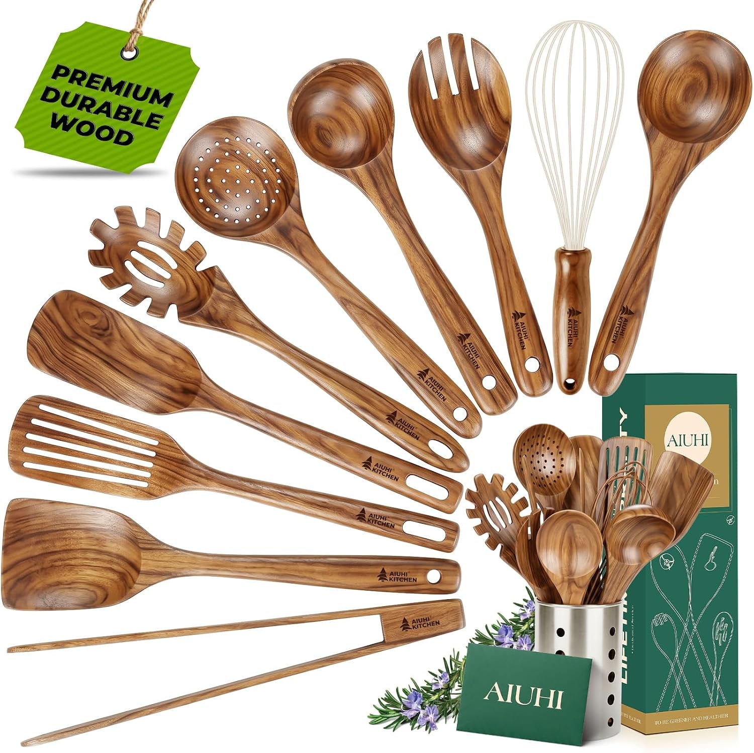 11-piece-natural-teak-wood-kitchen-utensil-set-with-holder-wooden-spoons-and-cooking-utensils-for-nonstick-cookware-includes-spatulas-ladle-and-whisk