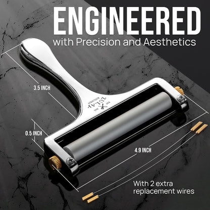Stainless Steel Wire Cheese Slicer - Adjustable Hand Held Cheese Cutter with 2 Extra Wires - Premium Cheese Knife for Mozzarella, Cheddar, Gruyere - Cheese Cutter with Wire (Silver)2