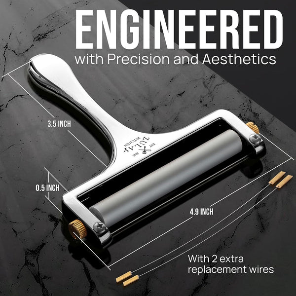 Stainless Steel Wire Cheese Slicer - Adjustable Hand Held Cheese Cutter with 2 Extra Wires - Premium Cheese Knife for Mozzarella, Cheddar, Gruyere - Cheese Cutter with Wire (Silver)2