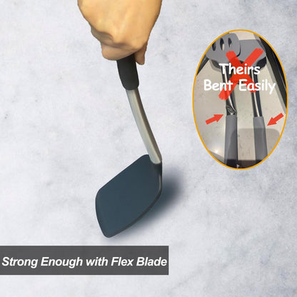 2 Pack Spatulas, Solid & Slotted Silicone Spatula Set, Stainless Steel Handle Coated with Silicone, Non Stick Turners, Heat Resistant Rubber Spatulas for Fish, Eggs, Pancakes, WOK, Black4