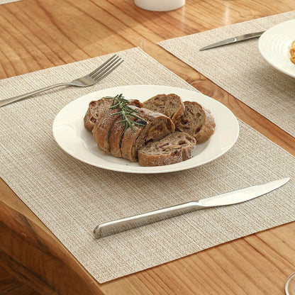 Beige Placemats Set of 4 - Heat-Resistant, Non-Slip Table Mats, Washable Woven Vinyl for Indoor & Outdoor Dining8