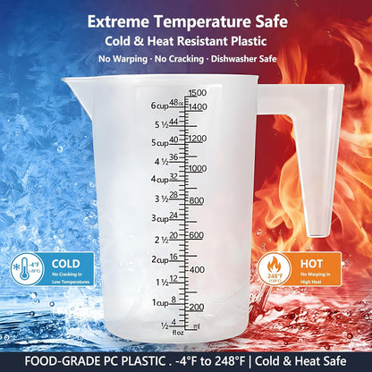 Liquid Measuring Cup with Handle, 48 Oz / 6 Cup / 1500 Ml Plastic Measuring Pitcher, Permanent Laser-Etched Markings, Large Measuring Cup for Kitchen Baking, Cooking & Garden Mixing2