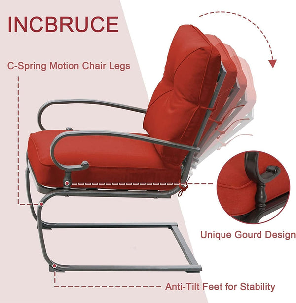 5 Piece Wrought Iron Patio Furniture Set Metal Outdoor Conversation Sets (Loveseat, Coffee Table and Bistro Table, 2 Spring Chair) with Cushion (Red)4