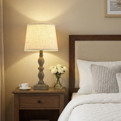 Table Lamps Set of 2, 20.5" Rustic Farmhouse Bedside Lamps with Linen Shade5