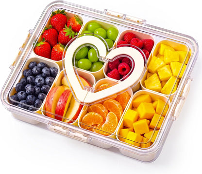 Snackle Box Container with Leakproof Lid and Handle, 8 Compartment Divided Serving Tray with Removable Containers, Spill-Proof Portable Snack Tray for Kids Snacks, Fruit, Candy, Nuts, Picnic & Parties1