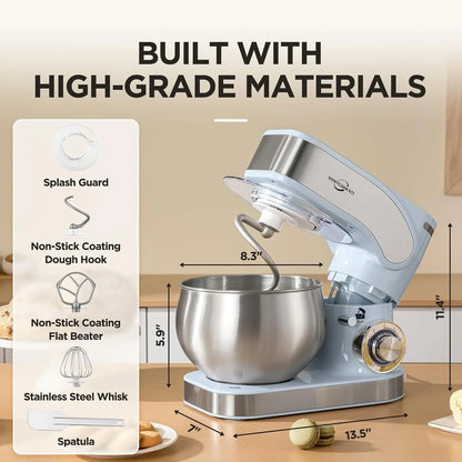 3-IN-1 Electric Stand Mixer 5.3QT 6-Speed with Pulse Function Blue |  Kitchen Mixer for Daily Use with Whisk,Dough Hook,Flat Beater&Splash Guard, for Baking Bread,Cookies and Cake2