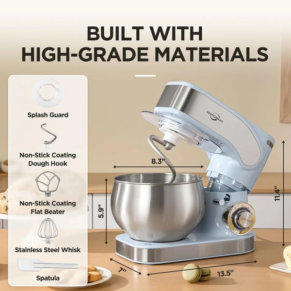 3-IN-1 Electric Stand Mixer 5.3QT 6-Speed with Pulse Function Blue |  Kitchen Mixer for Daily Use with Whisk,Dough Hook,Flat Beater&Splash Guard, for Baking Bread,Cookies and Cake2
