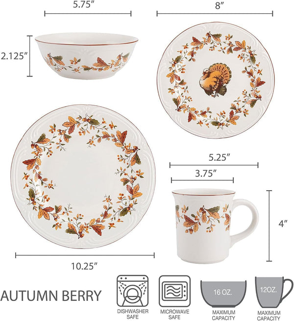 Autumn Berry 16 Piece Dinnerware Set, Service for 4, Multi Colored2