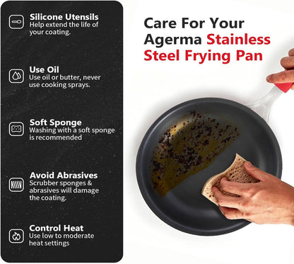 10 Inch Nonstick Frying Pan, Tri-Ply Clad Stainless Steel Skillet with Reinforced Coating, Detachable Handle with Sleeve, Dishwasher & Oven Safe, Induction Compatible, Pfoa-Free Fajita Pans8