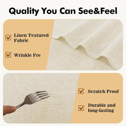 round Table Cloth Faux Linen Farmhouse Tablecloth Wrinkle and Stain Resistant Decorative Fabric Table Cover for Kitchen, Dining Room, Parties and Camping, Champagne, 70 Inch Round3