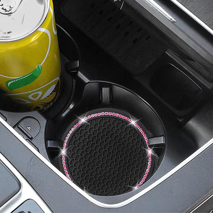 4 Pack Car Coasters, Universal Vehicle Bling Car Coaster, Cute Rhinestone Coaster for Cup Holders,Interior Accessories 2.75'' Silicone anti Slip Car Coasters for Women (Pink Crystal Circle)3