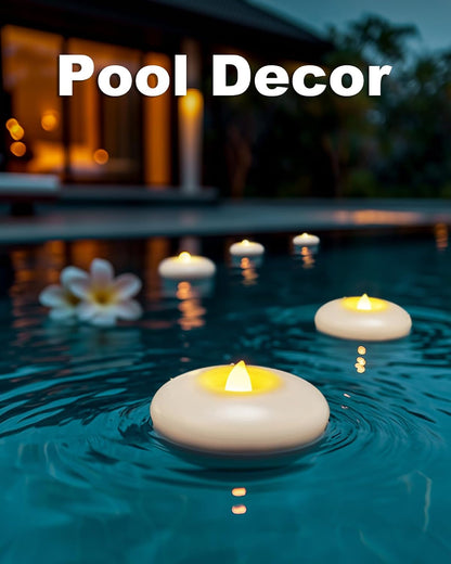 3" Flameless LED Floating Candles, White Waterproof Tealights, 24Pack6