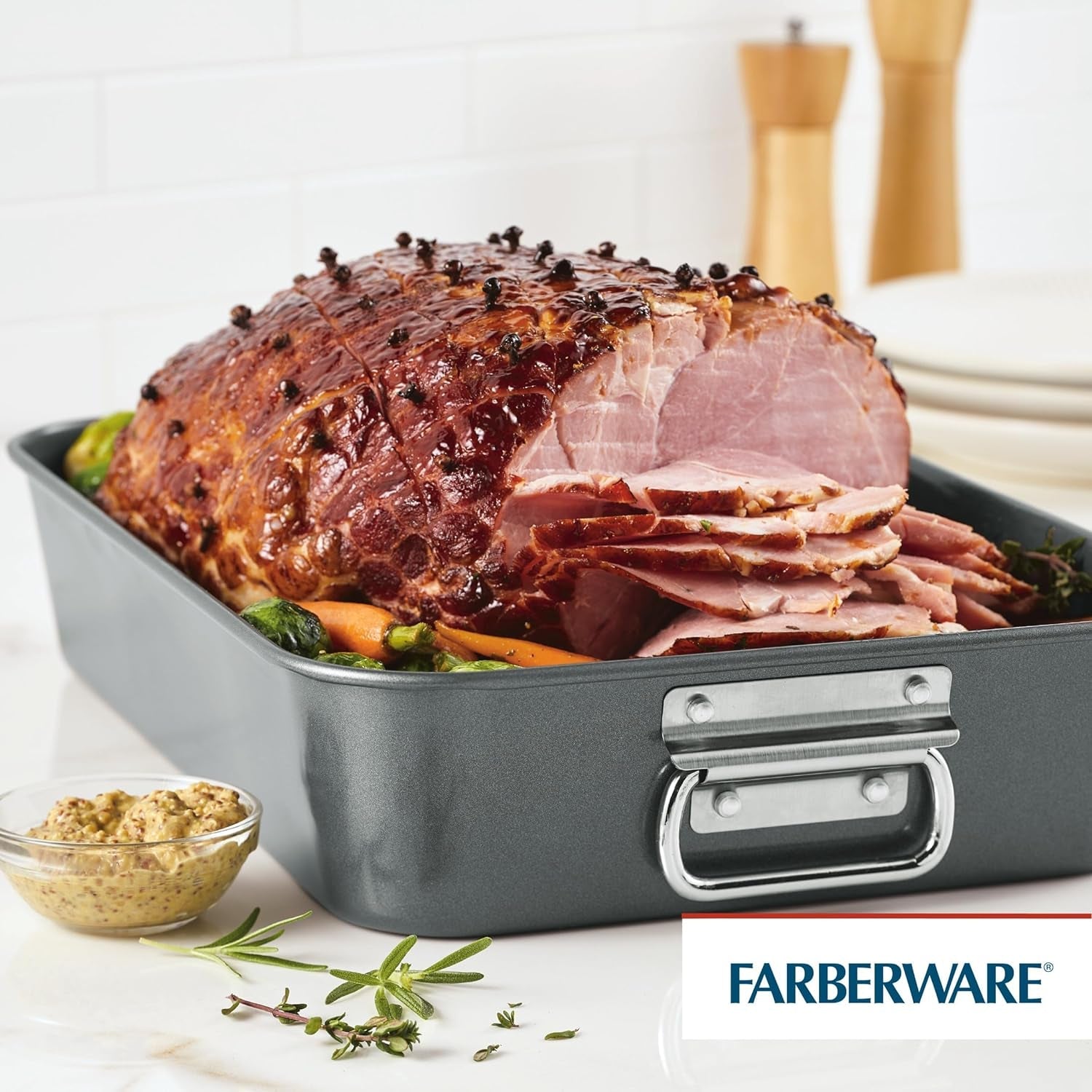 bakeware-nonstick-roaster-with-flat-rack-roasting-pan-with-rack-for-home-cooking-11-inch-x-15-inch-gray
