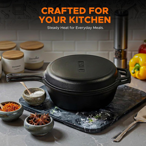 Combo Cooker Cast Iron Dutch Oven with Lid 2 In1, PFAS Free Pre-Seasoned Multi Cookware Skillet, 3.2QT Cast Iron Pan Dutch Oven Deep Pot with Frying Pan 10.25 Inch, Grill Induction Stovetop Camping4